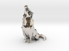 Low-Poly Howling Wolf Decoration in Platinum