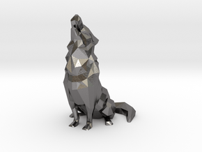 Low-Poly Howling Wolf Decoration in Processed Stainless Steel 17-4PH (BJT)