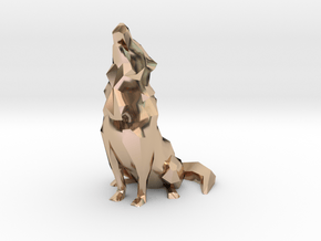 Low-Poly Howling Wolf Decoration in 9K Rose Gold 