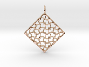 Wavy Lines Diamond Shaped Pendant in 14k Rose Gold Plated Brass