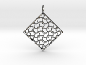 Wavy Lines Diamond Shaped Pendant in Polished Silver