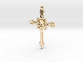 Human Skull Pendant Jewelry Necklace, Cross Bone in 14k Gold Plated Brass