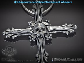 Human Skull Pendant Jewelry Necklace, Cross Bone in Antique Silver