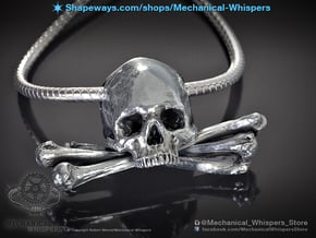 Human Skull Jewelry Pendant Necklace, Crossbones in Antique Silver