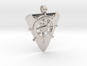 Dharmachakra Guitar Pick Pendant in Rhodium Plated Brass