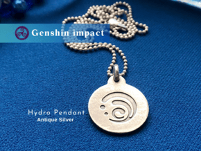 Genshin Impact Hydro Pendant in Antique Silver: Large