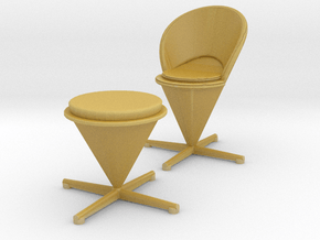 Miniature Cone Chair & Stool - Verner Panton in Tan Fine Detail Plastic: 1:12
