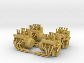Set of 4 - V8 Engine with Velocity Stacks  in Tan Fine Detail Plastic