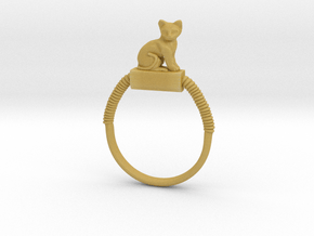 Egyptian Cat Ring, Variant 2, Sz. 4-13 in Tan Fine Detail Plastic: 4 / 46.5