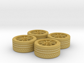 Miniature Enkei PF09 Rim & Tire - 4x in Tan Fine Detail Plastic: 1:12