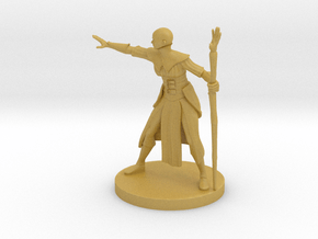 Human Female Wizard 2 bald w staff of withering in Tan Fine Detail Plastic