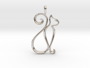 Cat Pendant Necklace in Rhodium Plated Brass
