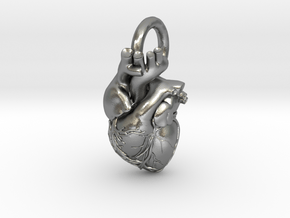 Anatomical Heart Necklace in Natural Silver