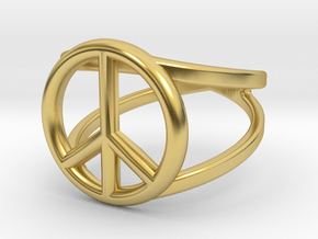 Peace Sign Ring 17 mm Diameter in Polished Brass: 5 / 49