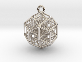 6D Hypercube Keychain in Rhodium Plated Brass