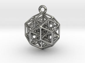 6D Hypercube Keychain in Natural Silver