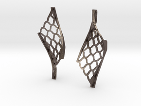 Twisted lattice girder earrings in Polished Bronzed Silver Steel