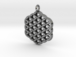 Flower of life squared Pendant in Polished Silver