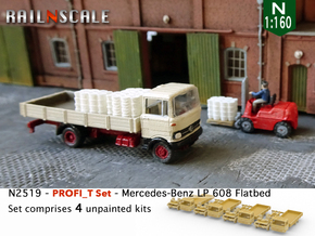 PROFI_T Set: 4x Mercedes-Benz LP 608 Flat bed (N) in Tan Fine Detail Plastic