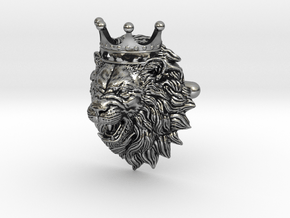 Crown Lion Cufflinks No.2_Mouth Open in Antique Silver