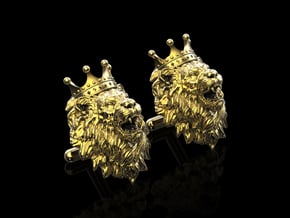 Crown Lion Cufflinks No.2_Mouth Open in 18k Gold Plated Brass