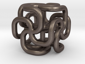 Steel spiral cross cube in Polished Bronzed Silver Steel