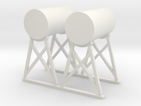 'HO Scale' - (2) Horizontal Fuel Tanks in White Natural Versatile Plastic