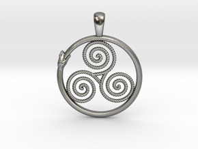 Triskelion with Ouroboros Pendant in Polished Silver