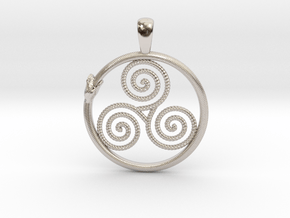 Triskelion with Ouroboros Pendant in Rhodium Plated Brass
