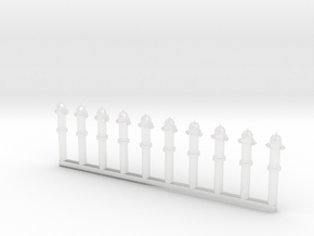 Fire Hydrants - 10 Pack - N Scale in Clear Ultra Fine Detail Plastic