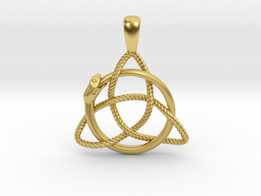Trinity Knot with Ouroboros Pendant in Polished Brass