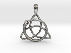 Trinity Knot with Ouroboros Pendant in Polished Silver