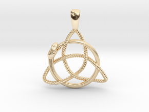 Trinity Knot with Ouroboros Pendant in 14k Gold Plated Brass