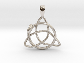 Trinity Knot with Ouroboros Pendant in Rhodium Plated Brass