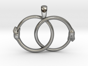 Vesica Pisces Twin Ouroboros Pendant in Polished Silver