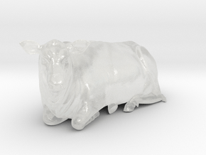 1/64 lying beef cow looking left in Clear Ultra Fine Detail Plastic