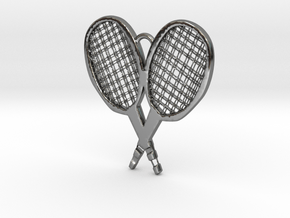 Doubles Tennis Pendant in Fine Detail Polished Silver: Medium
