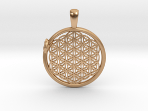 Flower of Life with Ouroboros Pendant in Polished Bronze