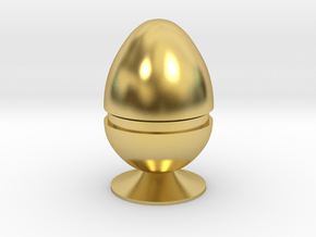 Two part hollow egg shell with foot in Polished Brass