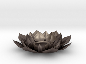 Lotus Flower Tea Light Holder in Polished Bronzed Silver Steel