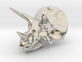Triceratops Skull - Pendant/Key Fob in Platinum