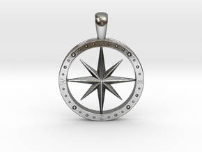 Compass Pendant in Polished Silver
