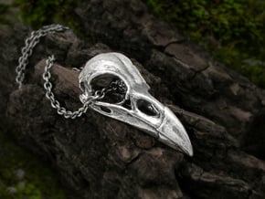 Medium Raven Skull Necklace in Antique Silver