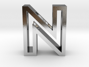 N Letter Pendant (Necklace) in Polished Silver