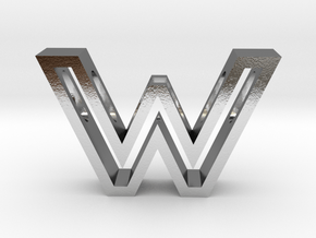 W Letter Pendant (Necklace) in Polished Silver