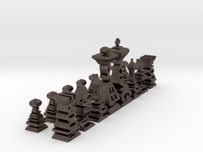 Typographical Chess Set in Polished Bronzed Silver Steel