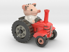 Peter the piglet and his tractor in Smooth Full Color Nylon 12 (MJF)