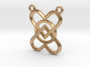 2 Hearts 1 Ring Pendant B in Polished Bronze