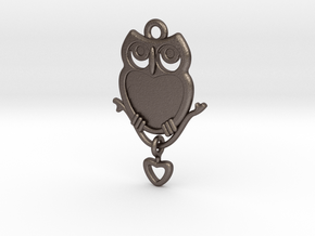 Owl on branch pendant in Polished Bronzed-Silver Steel