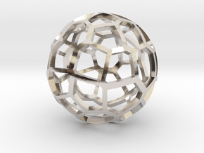 Voronoi Sphere 2 in Rhodium Plated Brass
